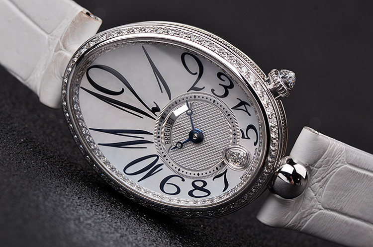 已售出【98新】宝玑那不勒斯皇后白金镶钻贝母面女表8918BB/58/864/D00D