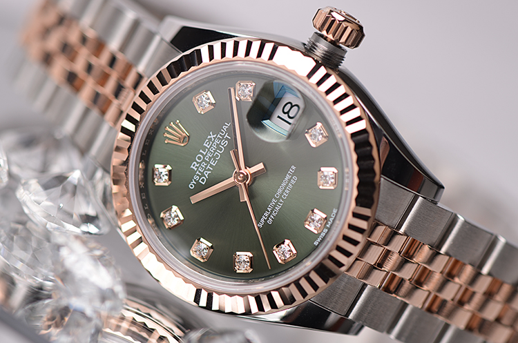 已售出【未使用品】劳力士女装日志型玫瑰金及钢绿面自动女表279171