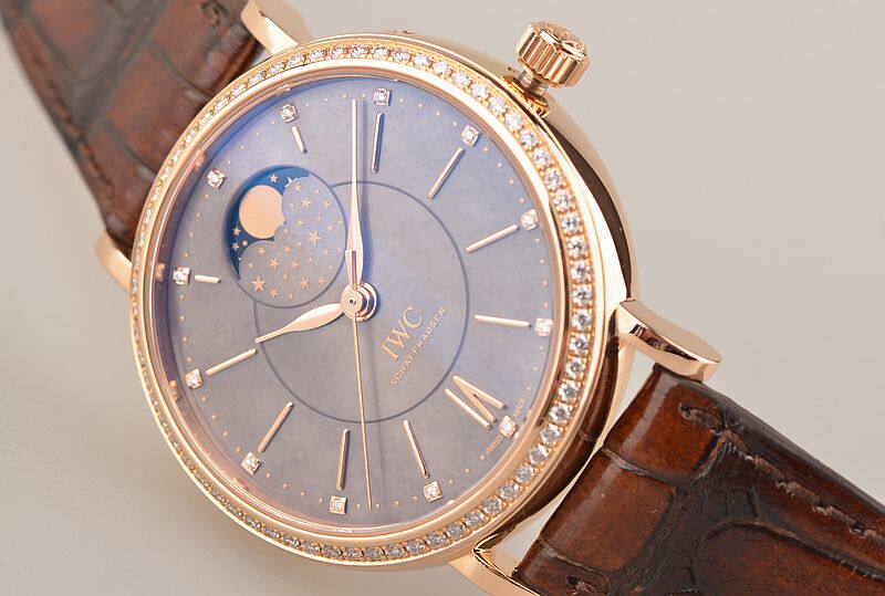 【97新】IWC万国柏涛菲诺玫瑰金镶钻月相自动机械女表IW459003
