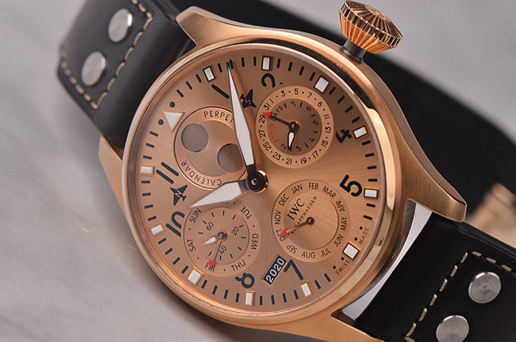 已售出【98新】万国大飞限量版玫瑰金万年历南北月相皮带男表IW502639