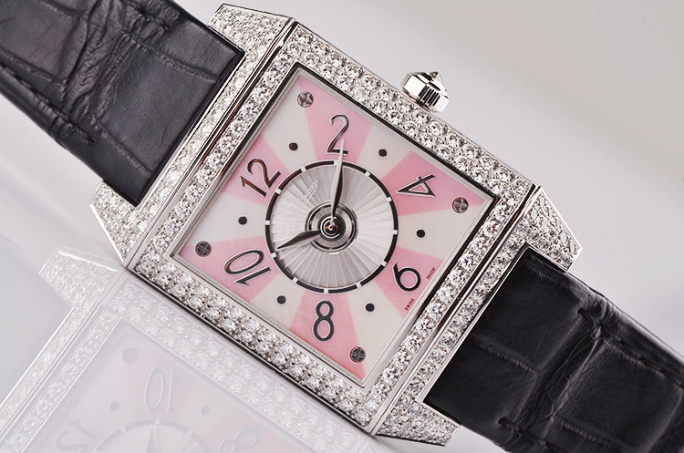 【97新】积家翻转面白金镶钻贝母盘自动机械折叠扣女表Q7053402