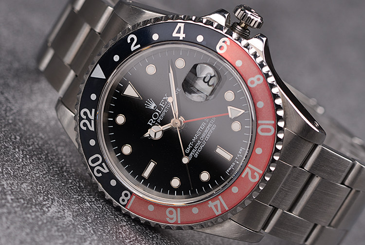 已售出【有出生纸】劳力士格林尼治II型可乐圈GMT日历钢带自动男表16710