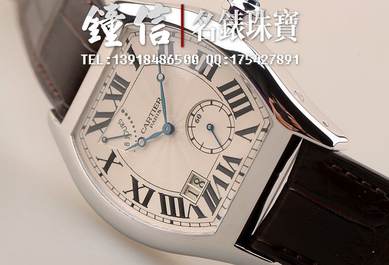 已售出【97新】卡地亚白金巴黎工作室CPCP手上链雕花机芯大日历动显男表