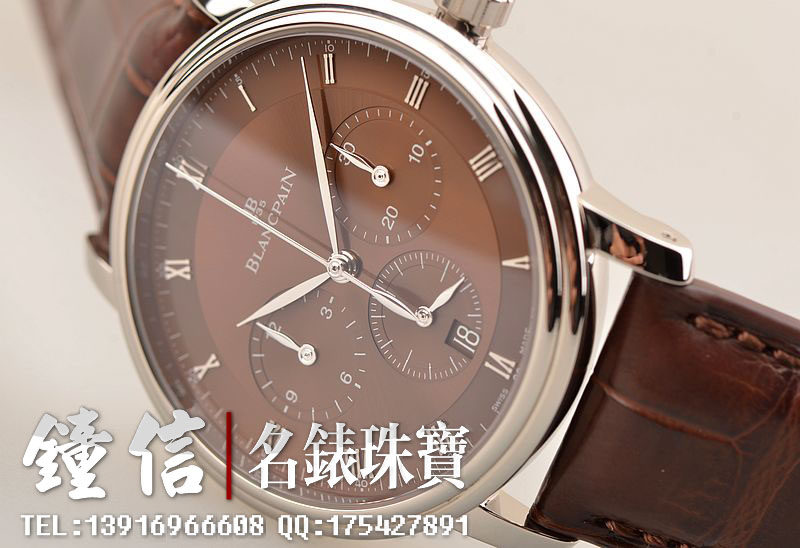 已售出【97新】宝珀白金咖啡盘单按钮计时自动折叠扣男表6185-1546-55B