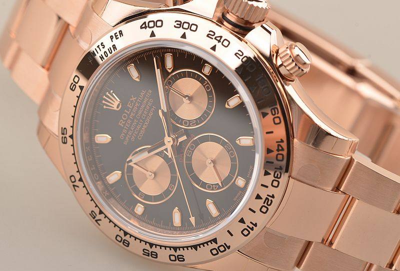 【未使用品】劳力士迪通拿整体玫瑰金黑面条钉刻度116505