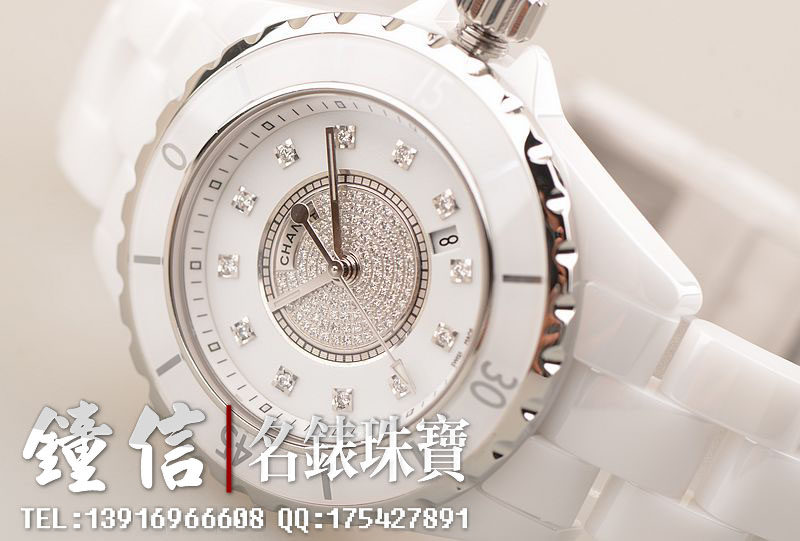 已售出【97新】香奈儿J12白陶瓷镶钻33MM石英女表H2123