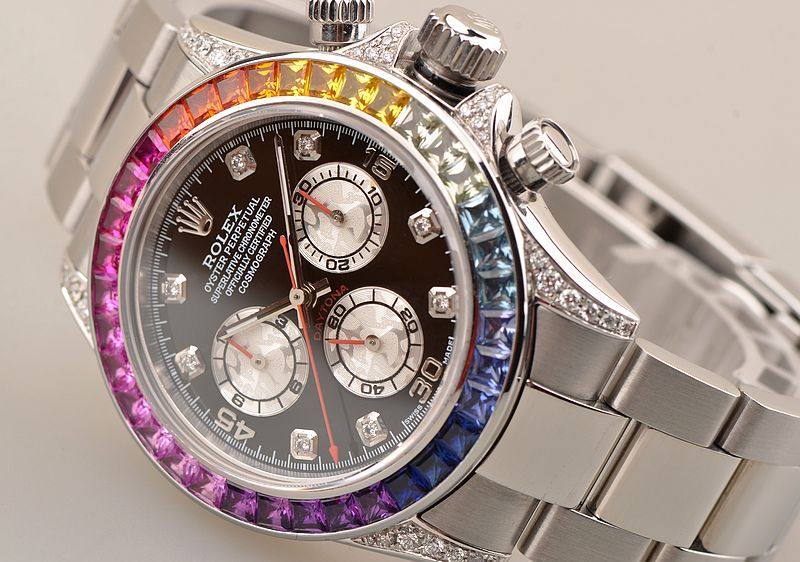 已售出【97新】劳力士迪通拿后镶钻自动机械计时彩虹腕表116520