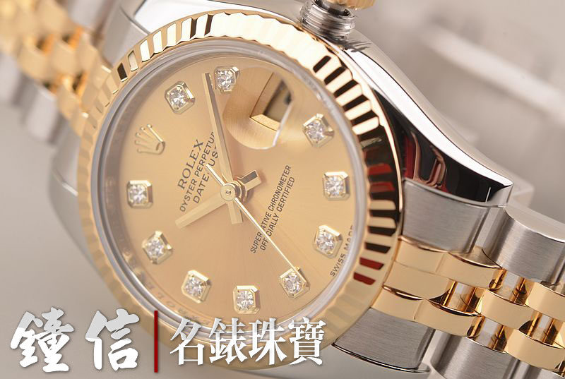 已售出【97新】劳力士日志型黄金及钢自动机械女表179173G全套附件发票