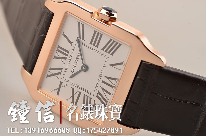 已售出【97新】卡地亚山度士玫瑰金两针折叠扣皮带石英女表W2009251有票