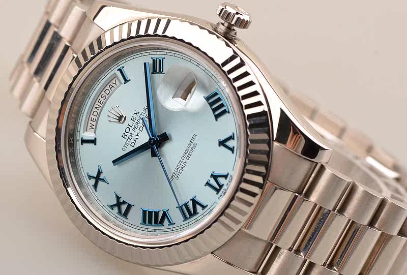 已售出【97新】劳力士全白金DD总统型冰蓝盘自动机械男表218239全套附件