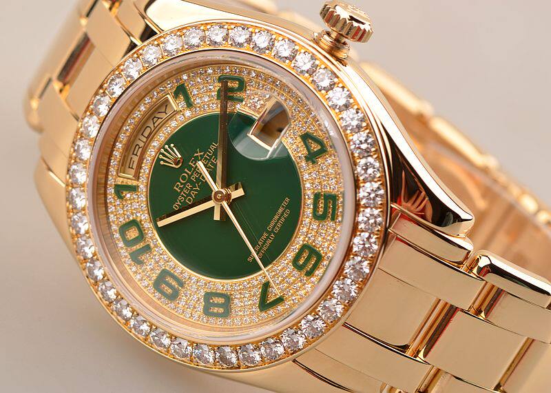 已售出【98新】劳力士39MM绿珐琅镶钻纪念版Day-Date自动机械男表罕有