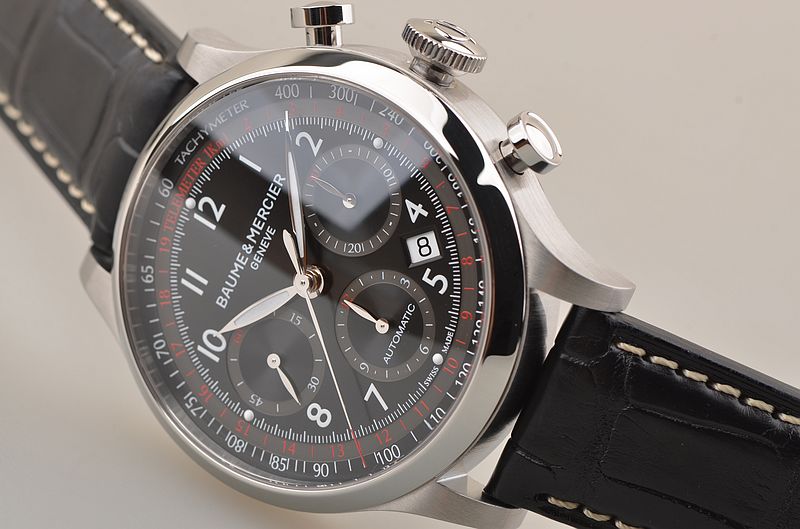 已售出【97新】名士卡普兰黑面计时日历自动机械折叠扣皮带男表MOA10084