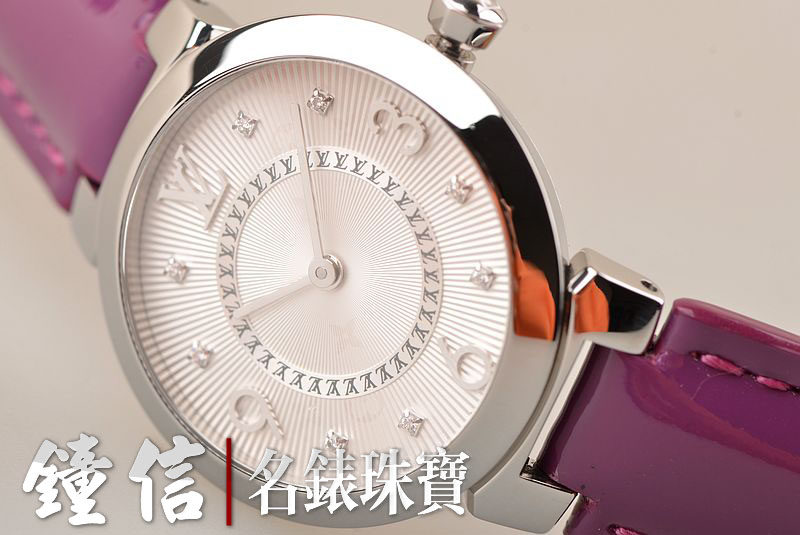 已售出【97新】LV路易威登白盘钻石刻度石英皮带女表Q12MG8