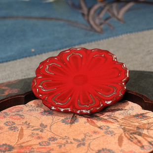 官窑陶瓷茶具庄老师手作原矿泥料铁胎郎红莲花杯垫杯托