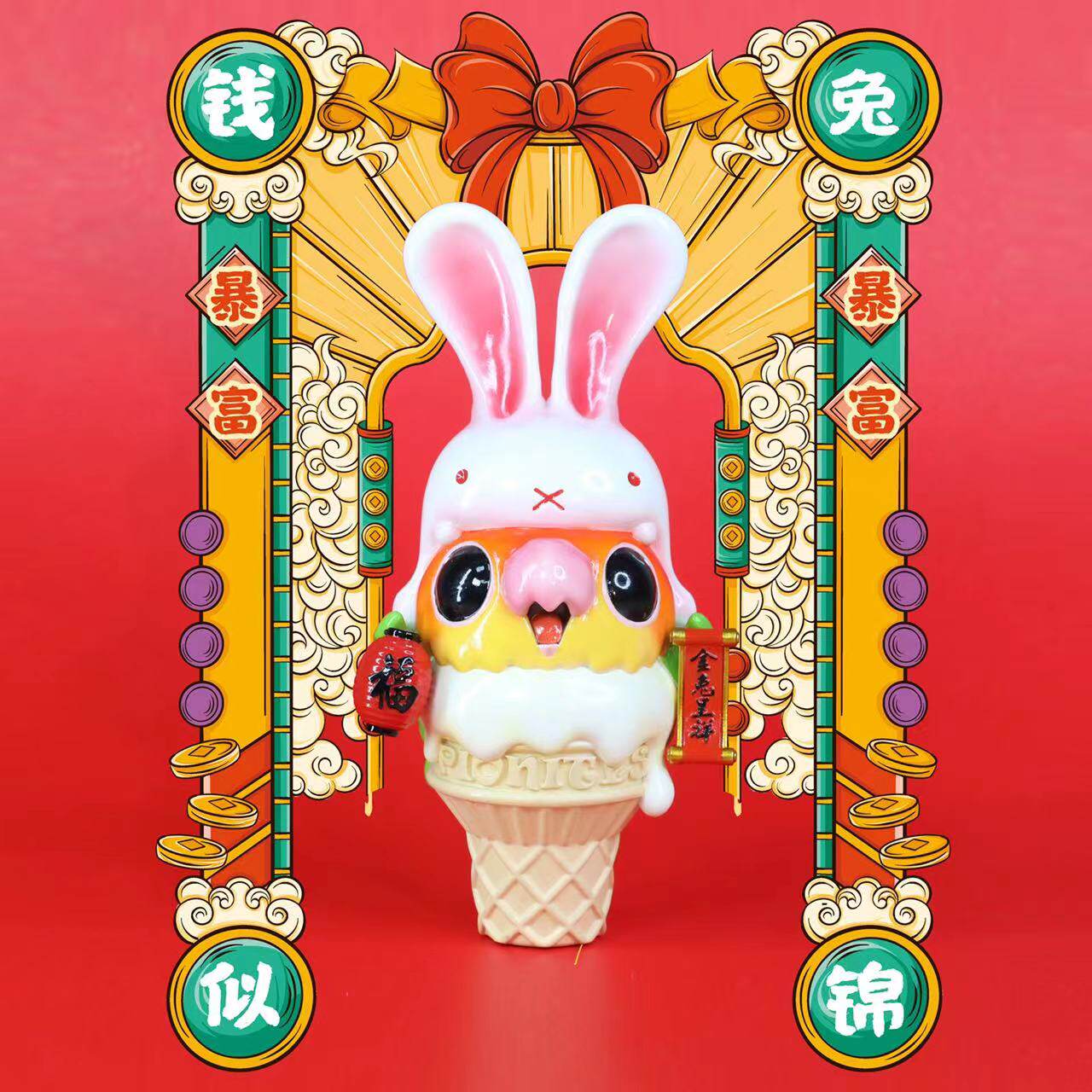 手办福兔高颜值蛋筒鹦鹉兔耳朵树脂摆件 cg鹦鹉工作室