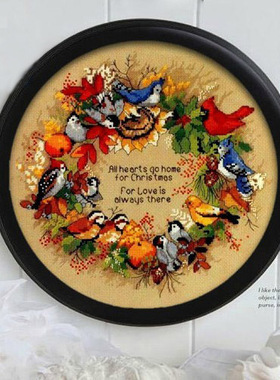 胡丽丽十字绣 DMC套件 CH030321小鸟花环DIM08413 有精准印花可选