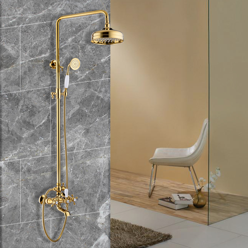 双把双控淋浴花洒套装挂墙全铜体冷热水龙头混水阀带升降浴室龙头