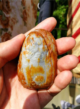 白底直闪石把件新疆和田玉籽料