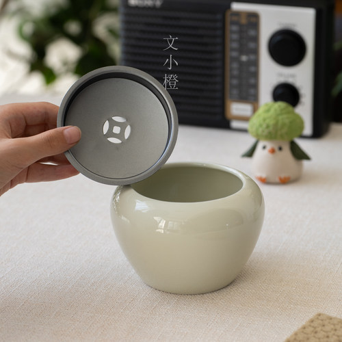 素色建水小号茶洗带盖仿古茶洗