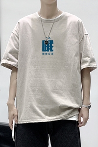 T2282P25港风室内男士潮牌潮流夏季薄款大码宽松圆领五分半袖体恤图片