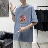 T1546P25港风室内潮牌图案印花圆领短袖T恤宽松大码男士T恤，男装T恤，星座510A-1