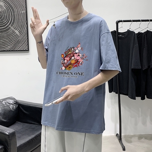 T1546P25港风室内 潮牌图案印花圆领短袖T恤宽松大码男士T恤图片