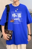 T3302P25男士港风T恤落肩款宽松T恤克莱因蓝男T中性风印花T恤男士，男装T恤，星座510A-1