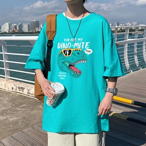 T3356P25克莱因蓝T 仓库一件起正常配送中男港风T恤落肩款宽松T恤图片