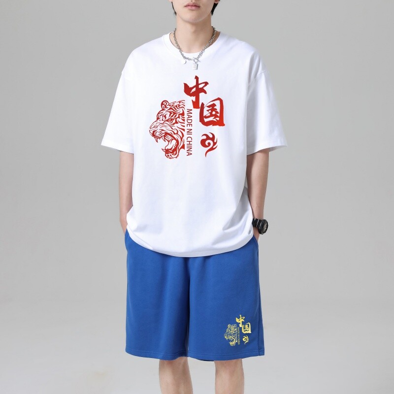 TZ3506男夏季薄款潮牌短裤休闲运动套装轻奢时尚感男士短袖t恤图片