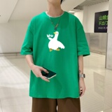 T3581P25男夏季休闲宽松短袖已爆潮美式街头潮款鸭印花短袖T恤，男装T恤，星座510A-1