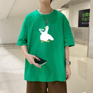 T3581男夏季休闲宽松短袖已爆潮美式街头潮款鸭印花短袖T恤图片