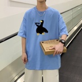 T3581P25鸭印花短袖T恤男夏季休闲宽松短袖已爆潮美式街头潮款，男装T恤，星座510A-1