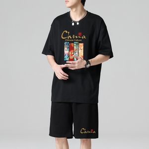 TZ3887轻奢时尚感男士短袖t恤男夏季薄款潮牌短裤休闲运动套装图片
