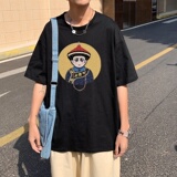 T3675P25已爆男港风T恤克莱因蓝T圆领卡通印花T恤落肩款宽松T恤，男装T恤，星座510A-1