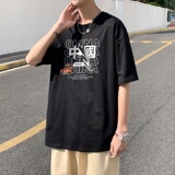 T3302P25风印花T恤男士港风T恤落肩款宽松T恤克莱因蓝男T男士，男装T恤，星座510A-1