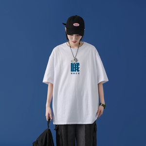 T2282P25中性女模短袖t恤男ins潮牌小众宽松夏季半袖衣服原宿港风,儿童服装搭配女图片
