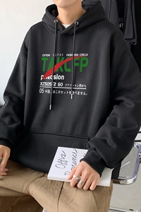L2467P48秋装21中性字母印花连帽卫衣套头宽松外套情侣装打底帽衫图片