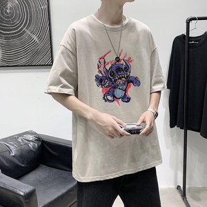 T1752P25 港风 100%棉 2022新款短袖T恤男潮牌小熊印花青春休闲图片