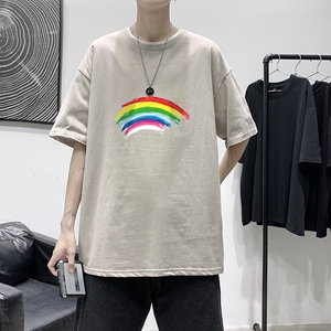 T1684P25 港风 100%棉 2022新款短袖T恤男印花青春休闲图片