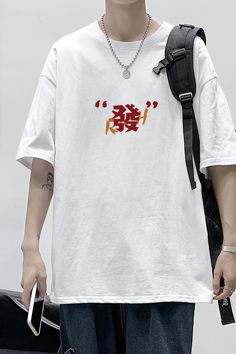 T1707P25港风100%棉2022新款短袖T恤男印花青春休闲,男装T恤,星座510A-1