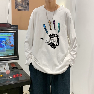 C2627P30男长袖t恤春季打底衫长袖纯棉春季港风印花宽松潮流上衣图片