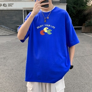 T3409P25落肩款宽松T恤克莱因蓝T圆领印花T恤正常配送中男港风T恤图片
