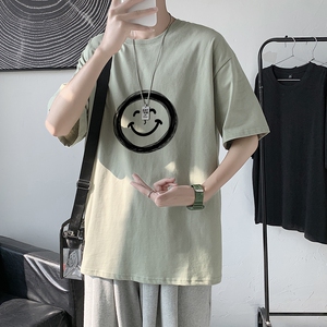 T1681P25 港风 100%棉 2022新款短袖T恤男印花青春休闲图片