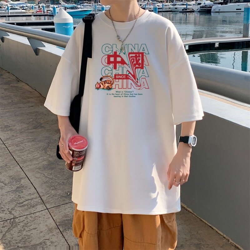 T3302克莱因蓝男T中性风印花T恤男士男士港风T恤落肩款宽松T恤,男装T恤,星座510A-1