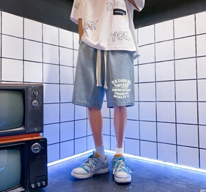 DN3835港风 港风潮牌工装短裤男牛仔短裤男宽松休闲韩版日系图片