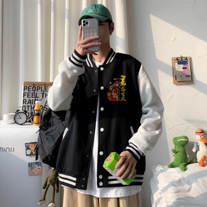 BQ3228P75港风潮牌休闲宽松夹克男外套男潮胸前小标印花棒球服图片