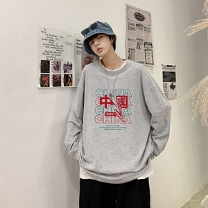 C2708P30长袖t恤男士2022夏新款纯棉美式涂鸦春秋打底衫潮牌港风图片
