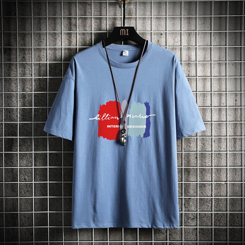 T1854P25网格挂拍潮印花男士中性宽松T恤港风纯棉T恤男棉t男装,男装T恤,星座510A-1