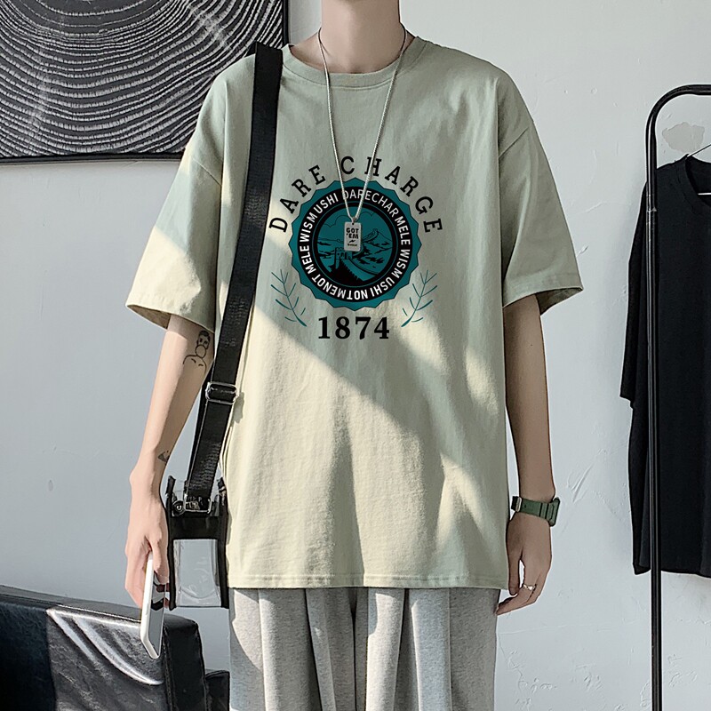T1759P25港风100%棉2022新款短袖T恤男字母印花青春休闲T恤,男装T恤,星座510A-1
