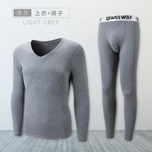 NK1256P35男士磨绒保暖套装两件套加厚男士秋衣秋裤阳离子V领内衣图片